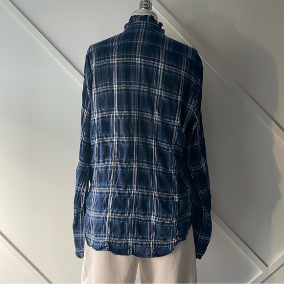 Nili Lotan Vivian Plaid Button Down in Navy White - Large - Picture 4 of 15